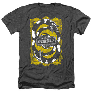 AN OFFCIALLY LICENSED BEETLEJUICE WE GOT WORMS MEN'S HEATHER T-SHIRT CHARCOAL