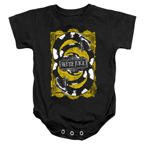 AN OFFCIALLY LICENSED BEETLEJUICE WE GOT WORMS BABY BODYSUIT BLACK