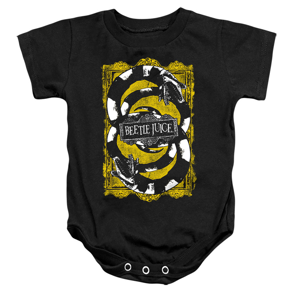 AN OFFCIALLY LICENSED BEETLEJUICE WE GOT WORMS BABY BODYSUIT BLACK