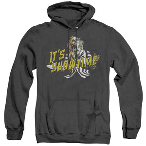 AN OFFCIALLY LICENSED BEETLEJUICE SHOWTIME ADULT UNISEX HEATHER PULLOVER HOODIE BLACK