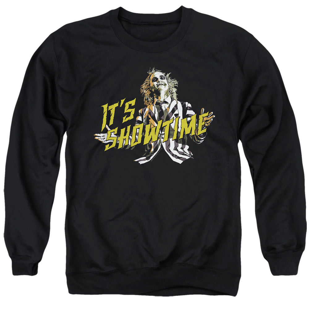 AN OFFCIALLY LICENSED BEETLEJUICE SHOWTIME ADULT UNISEX CREWNECK SWEATSHIRT BLACK