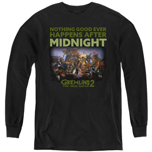 AN OFFCIALLY LICENSED GREMLINS 2 AFTER MIDNIGHT YOUTH LONG SLEEVE T-SHIRT BLACK