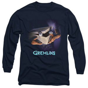 AN OFFCIALLY LICENSED GREMLINS ORIGINAL POSTER MEN'S LONG SLEEVE T-SHIRT NAVY