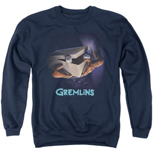 AN OFFCIALLY LICENSED GREMLINS ORIGINAL POSTER ADULT UNISEX CREWNECK SWEATSHIRT NAVY