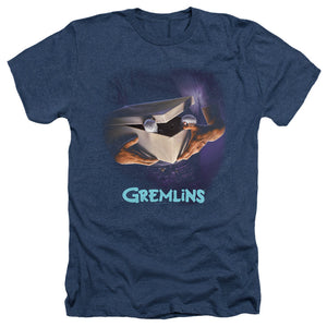 AN OFFCIALLY LICENSED GREMLINS ORIGINAL POSTER MEN'S HEATHER T-SHIRT NAVY