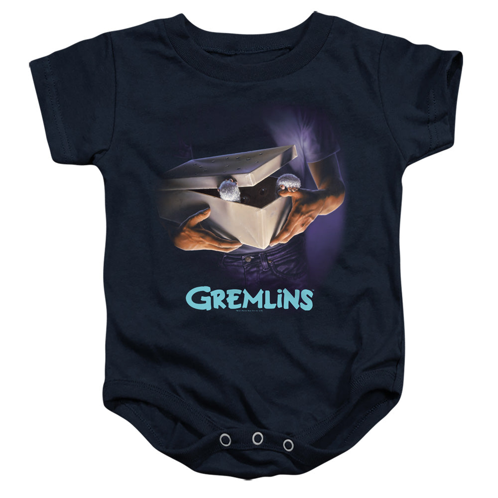 AN OFFCIALLY LICENSED GREMLINS ORIGINAL POSTER BABY BODYSUIT NAVY