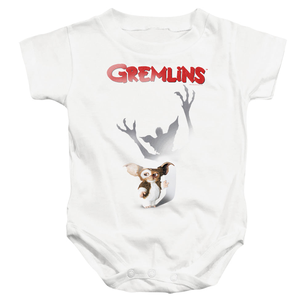 AN OFFCIALLY LICENSED GREMLINS SHADOW BABY BODYSUIT WHITE