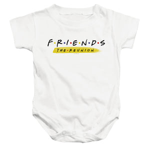 AN OFFCIALLY LICENSED FRIENDS REUNION LOGO BABY BODYSUIT WHITE