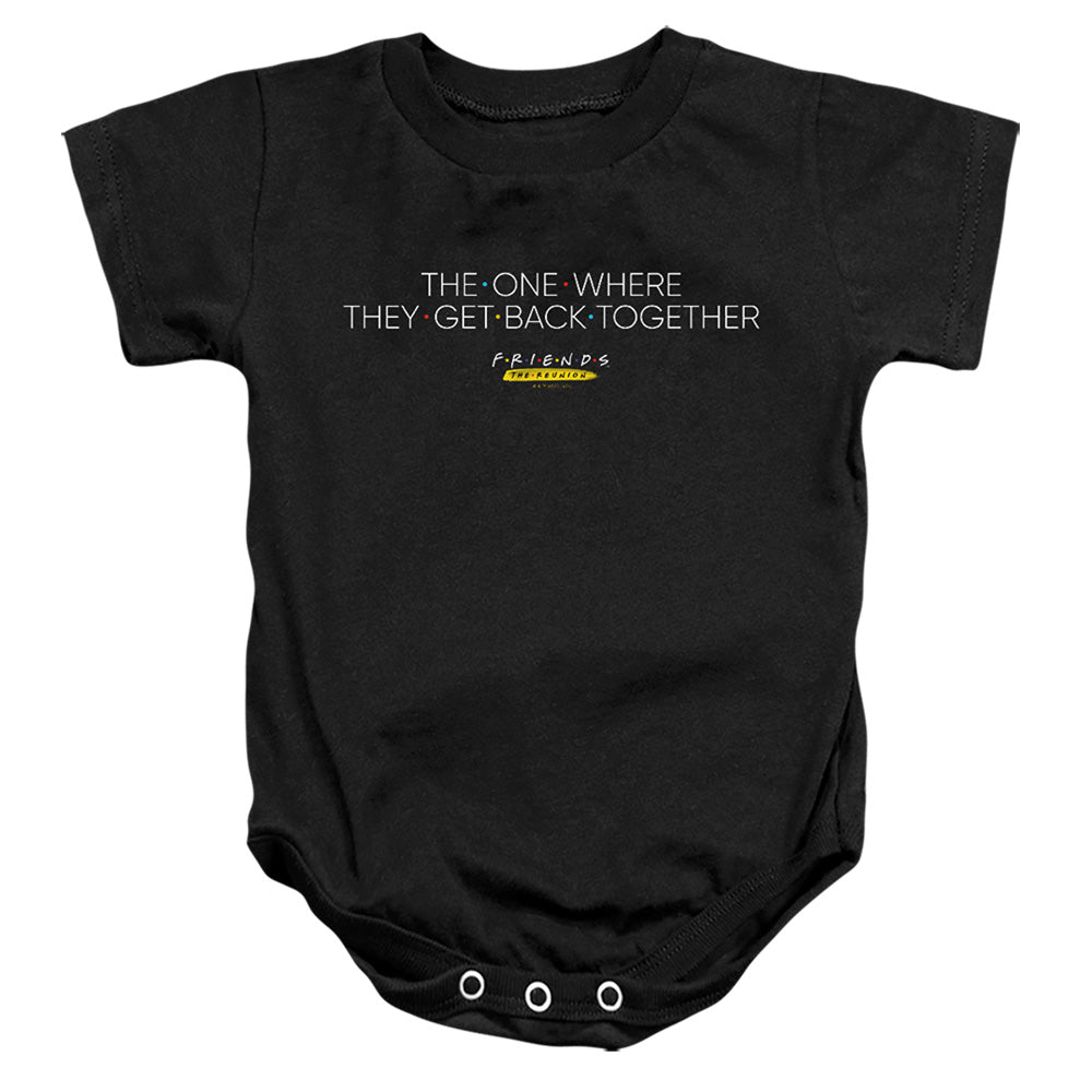 AN OFFCIALLY LICENSED FRIENDS THE ONE WITH REUNION BABY BODYSUIT BLACK