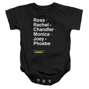 AN OFFCIALLY LICENSED FRIENDS REUNION NAMES BABY BODYSUIT BLACK