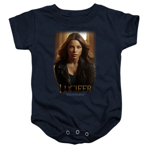AN OFFCIALLY LICENSED LUCIFER LUCIFER THE DETECTIVE BABY BODYSUIT NAVY