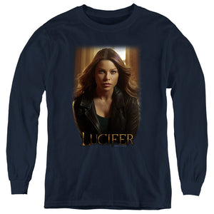 AN OFFCIALLY LICENSED LUCIFER LUCIFER THE DETECTIVE YOUTH LONG SLEEVE T-SHIRT NAVY