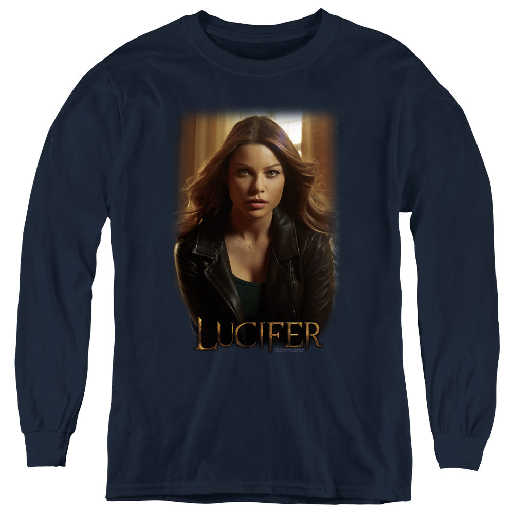 AN OFFCIALLY LICENSED LUCIFER LUCIFER THE DETECTIVE YOUTH LONG SLEEVE T-SHIRT NAVY