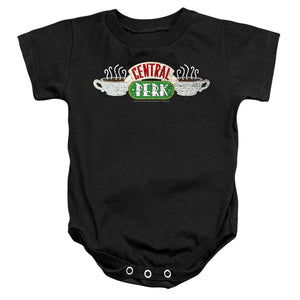 AN OFFCIALLY LICENSED FRIENDS CENTRAL PERK 1 BABY BODYSUIT BLACK