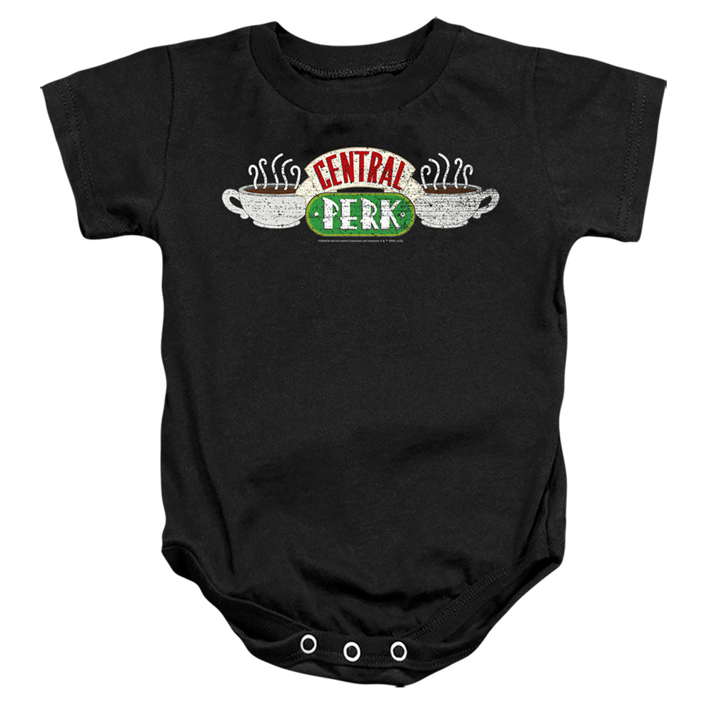 AN OFFCIALLY LICENSED FRIENDS CENTRAL PERK 1 BABY BODYSUIT BLACK