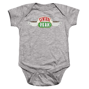AN OFFCIALLY LICENSED FRIENDS CENTRAL PERK 2 BABY BODYSUIT ATHLETIC HEATHER