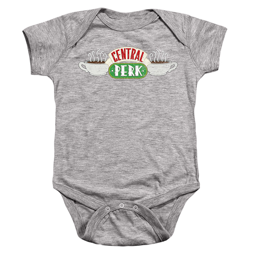 AN OFFCIALLY LICENSED FRIENDS CENTRAL PERK 2 BABY BODYSUIT ATHLETIC HEATHER