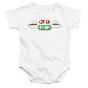 AN OFFCIALLY LICENSED FRIENDS CENTRAL PERK 3 BABY BODYSUIT WHITE