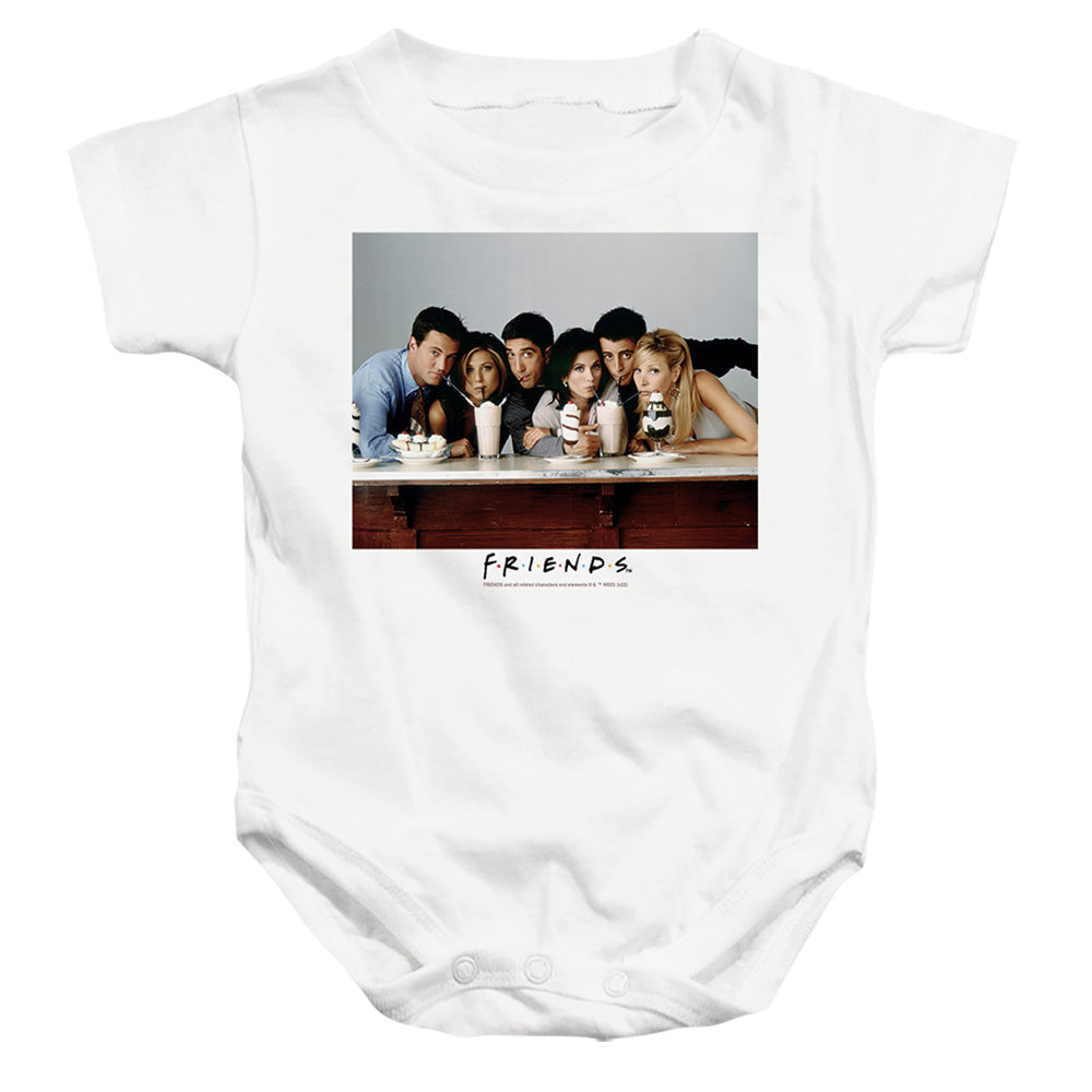 AN OFFCIALLY LICENSED FRIENDS MILKSHAKE BABY BODYSUIT WHITE