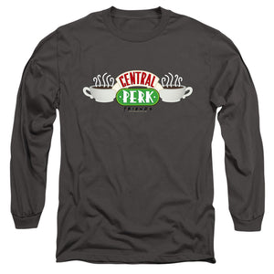 AN OFFCIALLY LICENSED FRIENDS CENTRAL PERK LOGO MEN'S LONG SLEEVE T-SHIRT CHARCOAL