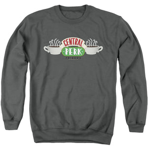 AN OFFCIALLY LICENSED FRIENDS CENTRAL PERK LOGO ADULT UNISEX CREWNECK SWEATSHIRT CHARCOAL