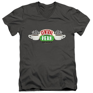AN OFFCIALLY LICENSED FRIENDS CENTRAL PERK LOGO MEN'S V-NECK T-SHIRT CHARCOAL
