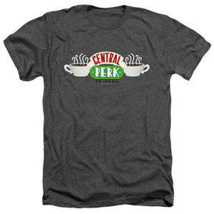 AN OFFCIALLY LICENSED FRIENDS CENTRAL PERK LOGO MEN'S HEATHER T-SHIRT CHARCOAL