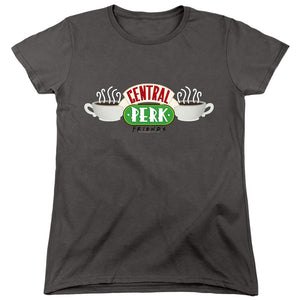 AN OFFCIALLY LICENSED FRIENDS CENTRAL PERK LOGO WOMEN'S REGULAR FIT T-SHIRT CHARCOAL
