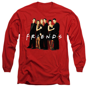 AN OFFCIALLY LICENSED FRIENDS CAST IN BLACK MEN'S LONG SLEEVE T-SHIRT RED