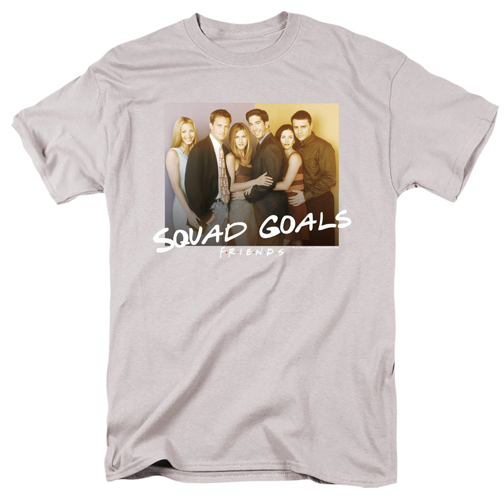 AN OFFCIALLY LICENSED FRIENDS SQUAD GOALS MEN'S REGULAR FIT T-SHIRT SILVER
