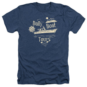 AN OFFCIALLY LICENSED GILLIGANS ISLAND SS MINNOW MEN'S HEATHER T-SHIRT NAVY