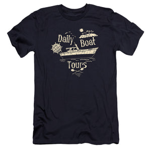 AN OFFCIALLY LICENSED GILLIGANS ISLAND SS MINNOW MEN'S PREMIUM SLIM FIT T-SHIRT NAVY