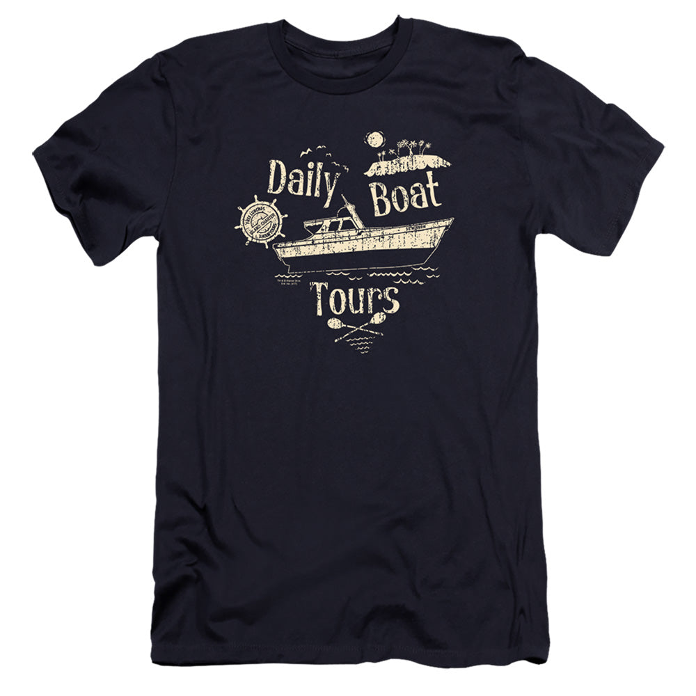 AN OFFCIALLY LICENSED GILLIGANS ISLAND SS MINNOW MEN'S PREMIUM SLIM FIT T-SHIRT NAVY