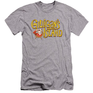 AN OFFCIALLY LICENSED GILLIGANS ISLAND GILLIGANS LOGO MEN'S PREMIUM SLIM FIT T-SHIRT ATHLETIC HEATHER