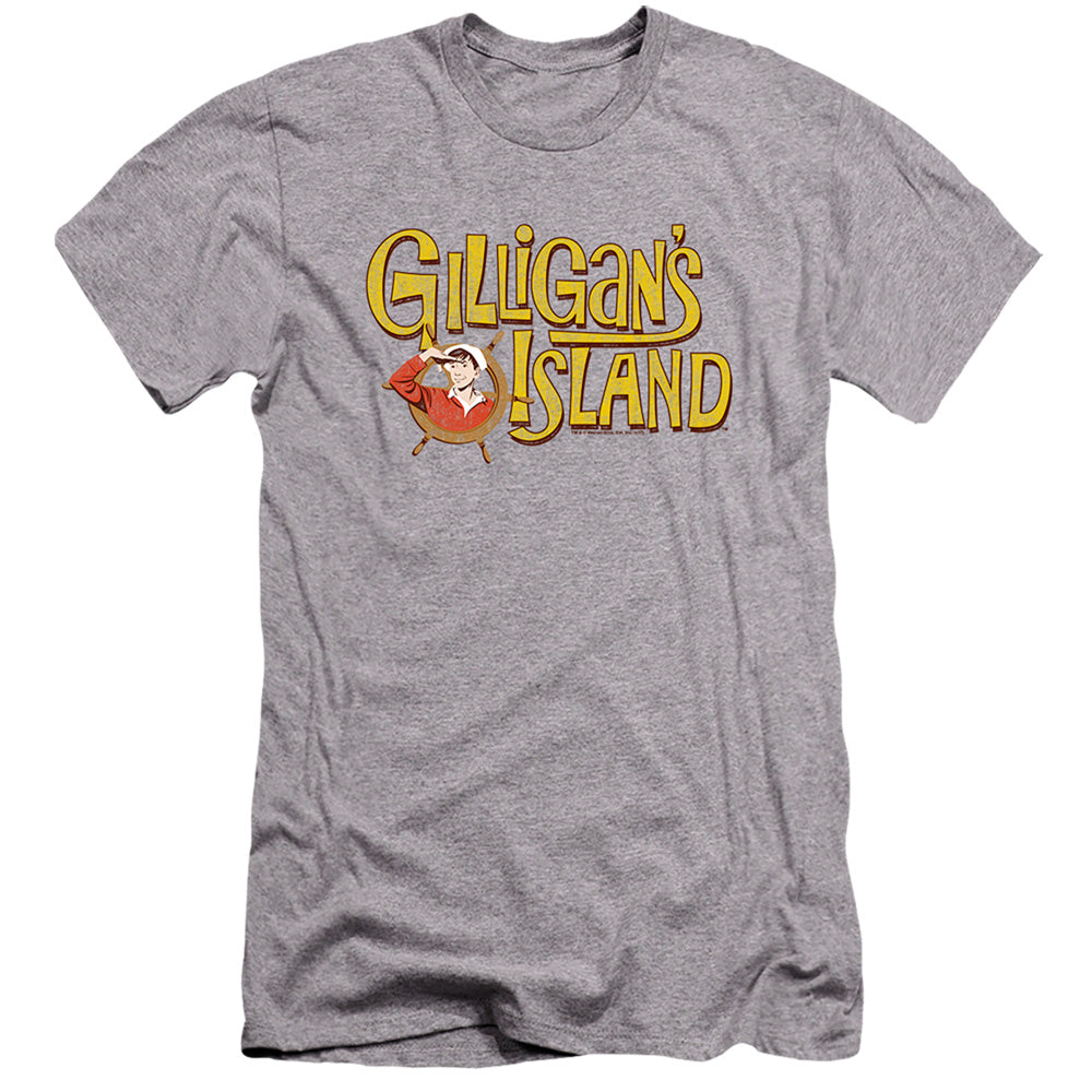 AN OFFCIALLY LICENSED GILLIGANS ISLAND GILLIGANS LOGO MEN'S PREMIUM SLIM FIT T-SHIRT ATHLETIC HEATHER