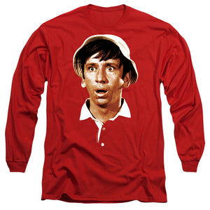 AN OFFCIALLY LICENSED GILLIGANS ISLAND GILLIGANS HEAD MEN'S LONG SLEEVE T-SHIRT RED