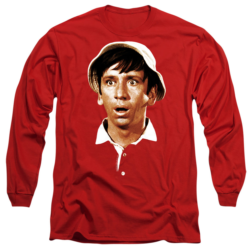 AN OFFCIALLY LICENSED GILLIGANS ISLAND GILLIGANS HEAD MEN'S LONG SLEEVE T-SHIRT RED
