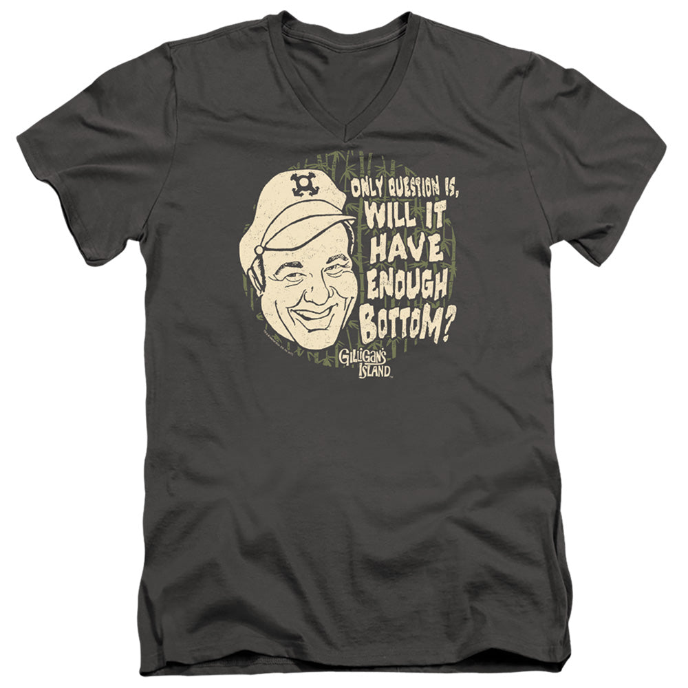 AN OFFCIALLY LICENSED GILLIGANS ISLAND ENOUGH BOTTOM MEN'S V-NECK T-SHIRT CHARCOAL