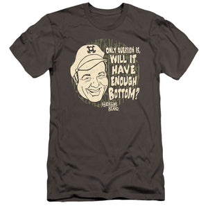 AN OFFCIALLY LICENSED GILLIGANS ISLAND ENOUGH BOTTOM MEN'S PREMIUM SLIM FIT T-SHIRT CHARCOAL