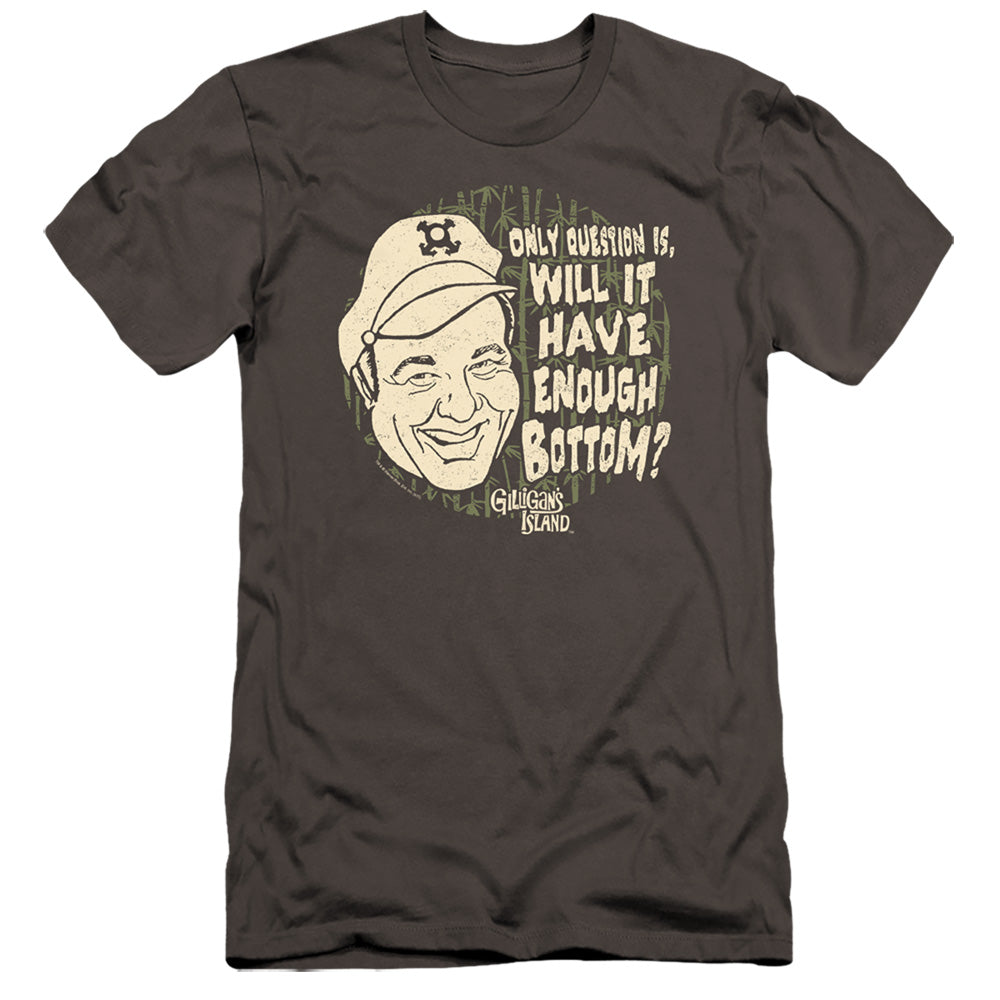 AN OFFCIALLY LICENSED GILLIGANS ISLAND ENOUGH BOTTOM MEN'S PREMIUM SLIM FIT T-SHIRT CHARCOAL