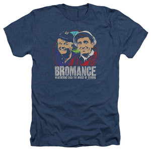 AN OFFCIALLY LICENSED GILLIGANS ISLAND STORMY BROMANCE MEN'S HEATHER T-SHIRT NAVY