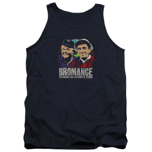 AN OFFCIALLY LICENSED GILLIGANS ISLAND STORMY BROMANCE ADULT UNISEX TANK TOP NAVY