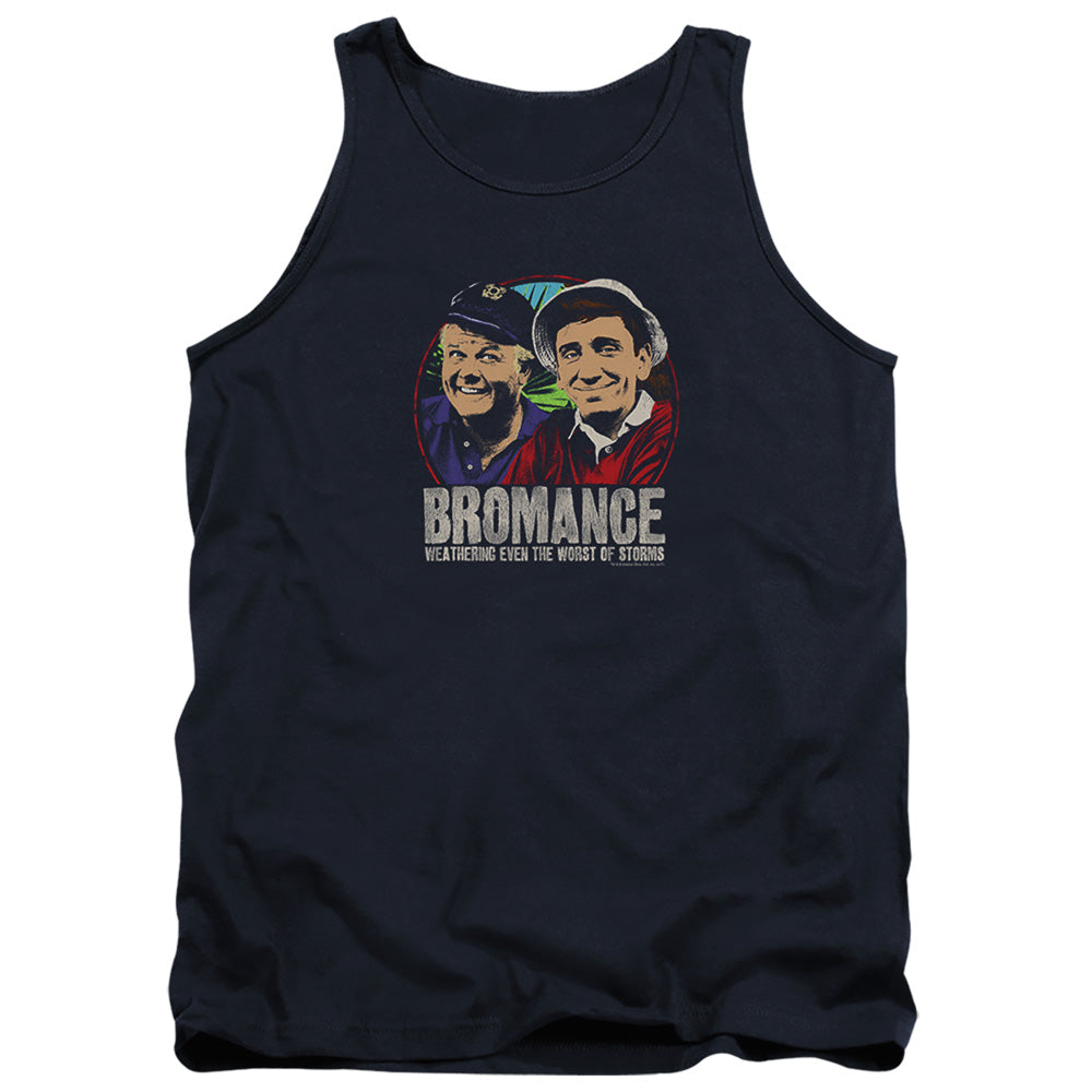 AN OFFCIALLY LICENSED GILLIGANS ISLAND STORMY BROMANCE ADULT UNISEX TANK TOP NAVY