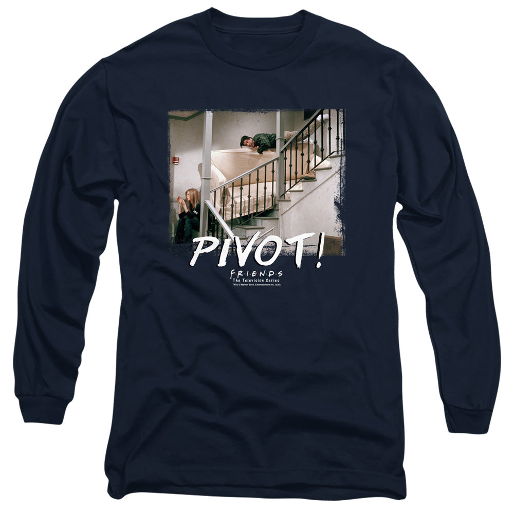 AN OFFCIALLY LICENSED FRIENDS PIVOT MEN'S LONG SLEEVE T-SHIRT NAVY