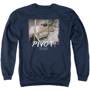 AN OFFCIALLY LICENSED FRIENDS PIVOT ADULT UNISEX CREWNECK SWEATSHIRT NAVY
