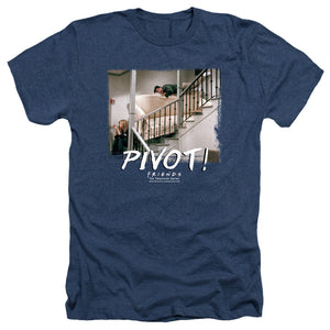 AN OFFCIALLY LICENSED FRIENDS PIVOT MEN'S HEATHER T-SHIRT NAVY