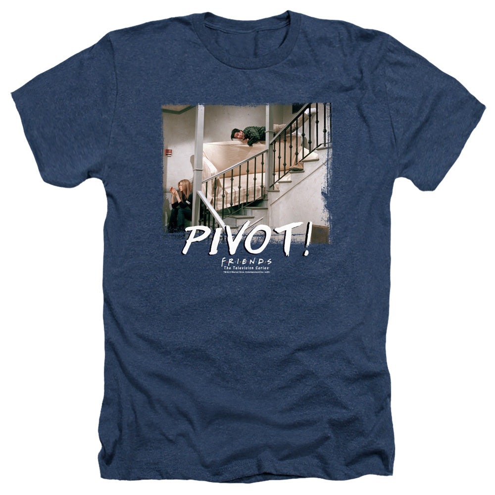 AN OFFCIALLY LICENSED FRIENDS PIVOT MEN'S HEATHER T-SHIRT NAVY