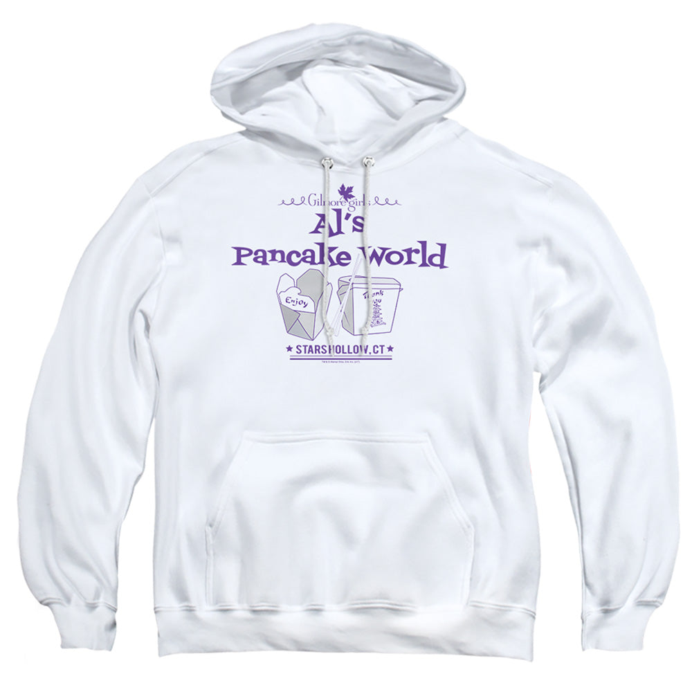 AN OFFCIALLY LICENSED GILMORE GIRLS ALS PANCAKE WORLD ADULT UNISEX PULLOVER HOODIE WHITE