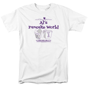 AN OFFCIALLY LICENSED GILMORE GIRLS ALS PANCAKE WORLD MEN'S REGULAR FIT T-SHIRT WHITE