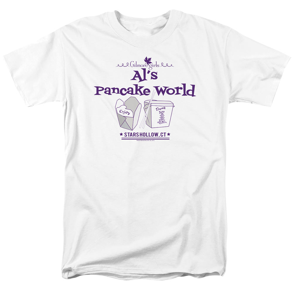 AN OFFCIALLY LICENSED GILMORE GIRLS ALS PANCAKE WORLD MEN'S REGULAR FIT T-SHIRT WHITE